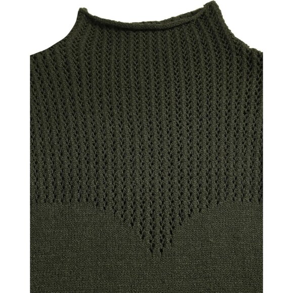 Women Knit Mini Sweater Dress Hollow Mock Neck Long Sleeve Casual Fit - Picture 5 of 7